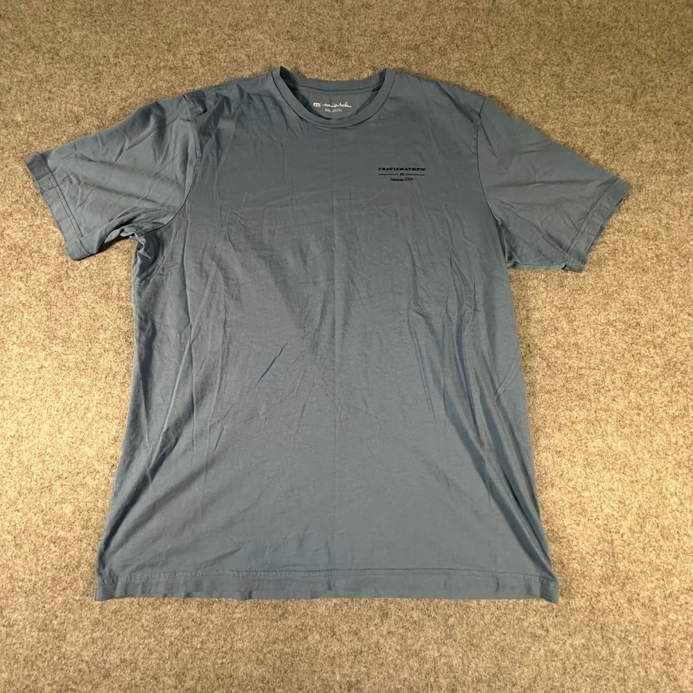 TravisMathew Graphic Shirt Mens XXL Cool Blue Designed In California Est 2007